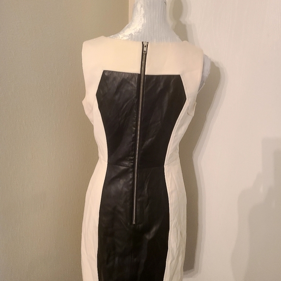 Milly New York Black White Lamb Leather Colorblock Sleeveless Mini Dress Size 8 - Picture 4 of 10